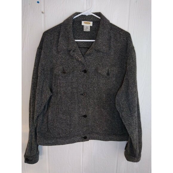 Talbots Jackets & Blazers - Talbots Women's L Gray Heather Button Pockets Jacket Blazer Top Cotton Blend